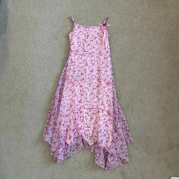 Biscotti Pink Floral Tie Back Coquette Asymmetrical Midi Dress Girls Size 10 - Picture 4 of 8